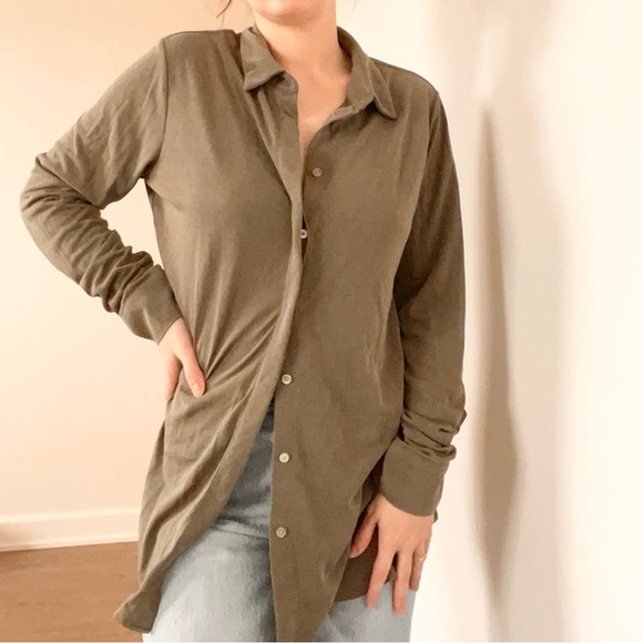 Banana Republic Olive Green Silky Button-Up Top - Picture 2 of 5